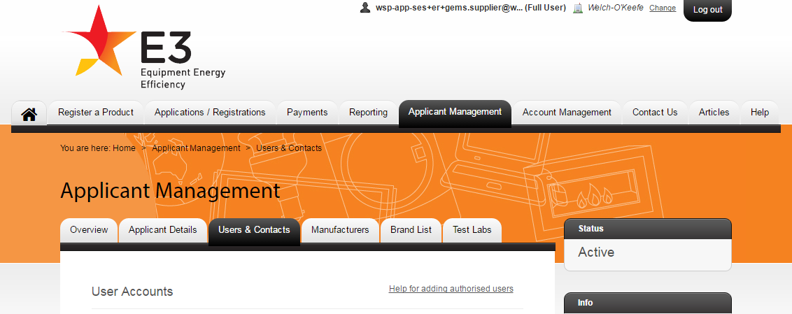 Screenshot of the Applicant Management and Users & Contacts navigation tabs