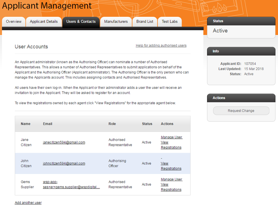 Screenshot of Figure 3: Users & Contacts page – Manage User