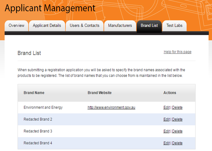Screenshot of Create Brand page