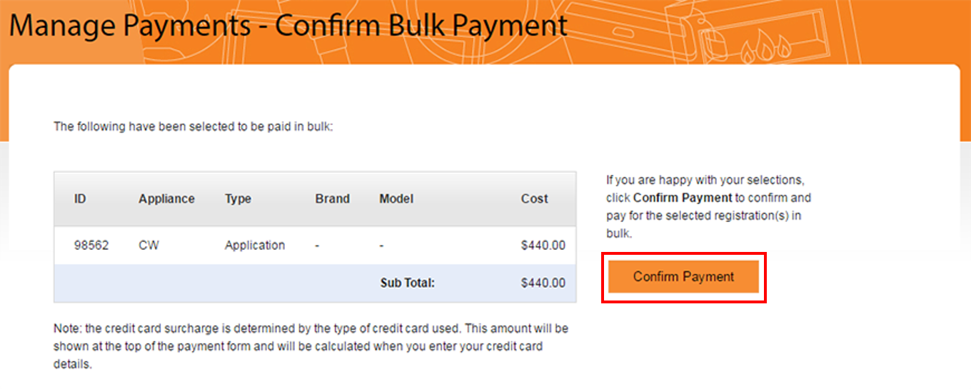 Screenshot of the Confirm Payment page with the "Confirm Payment" button highlighted