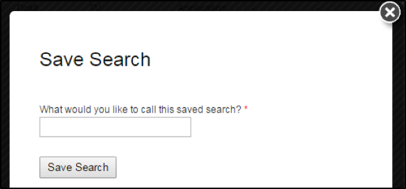 Screenshot of the Save Search pop-up page